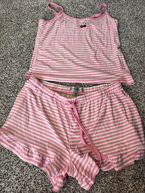 madden girl Pink & White Striped Pajama Set Size Large